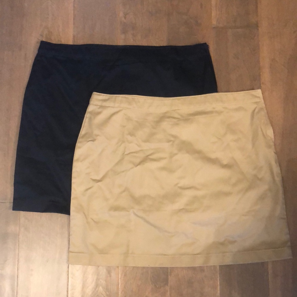 Lands' End school uniform skorts tan navy size 16+ adjustable waist cotton poly